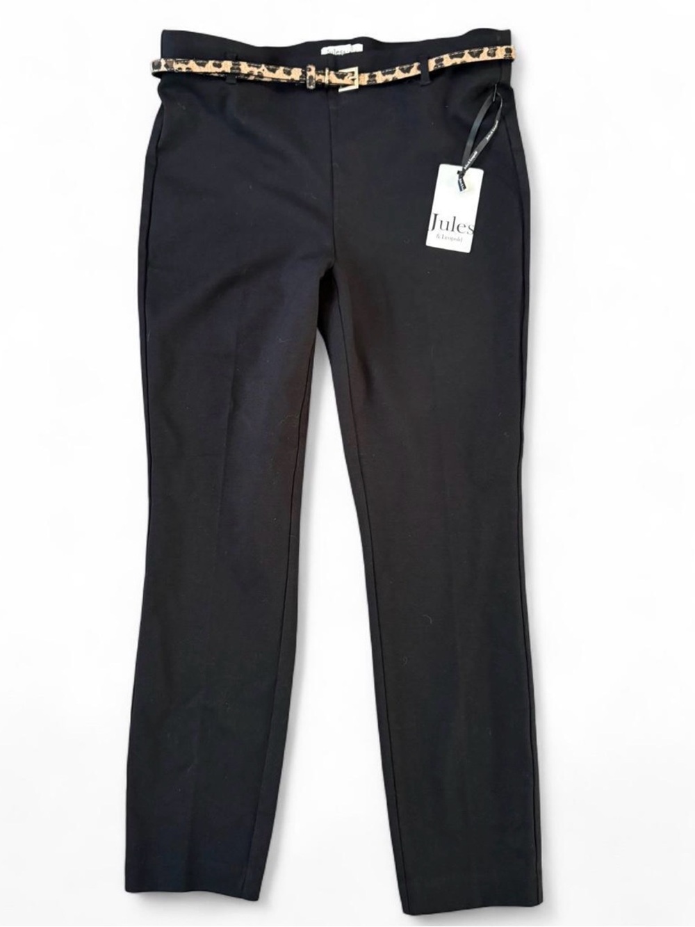 Jules & Leopold Black Ankle Dress Pants NWT with Leopard Belt Size Large